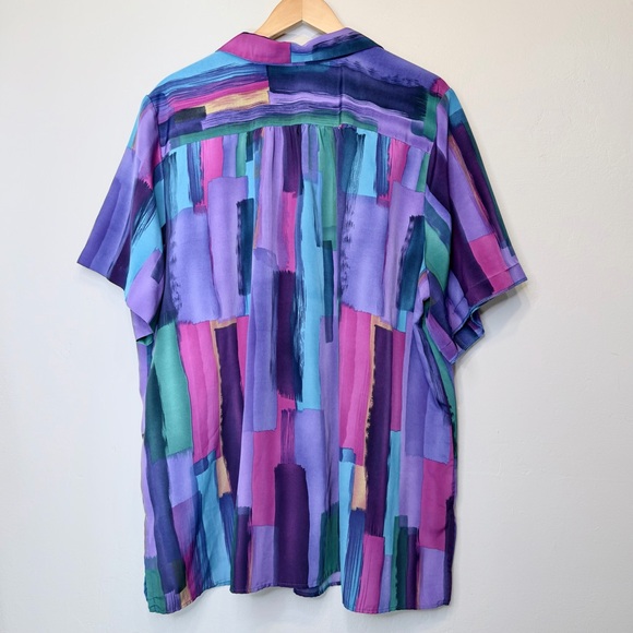 A Personal Touch | VTG Plus Size Multicolor Watercolor Pattern Button Blouse Top - Picture 4 of 16